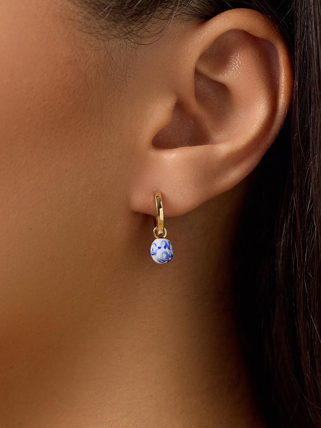 Lainey Marble Blue Gold Drop Earrings, GOLD, alternate image number 1