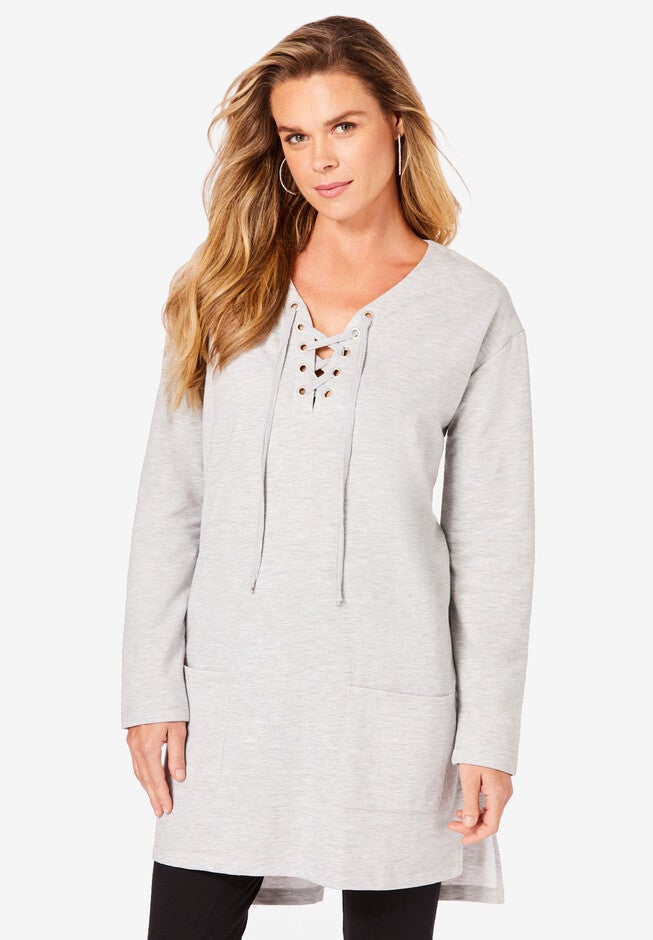 Lace-Up Sweatshirt, HEATHER GREY, hi-res image number null