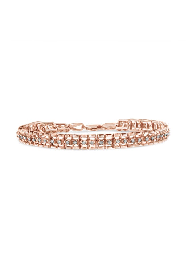 Rose Gold Plated Sterling Silver 1/2 Cttw Diamond Doublelink Tennis Bracelet, ROSE GOLD, hi-res image number null