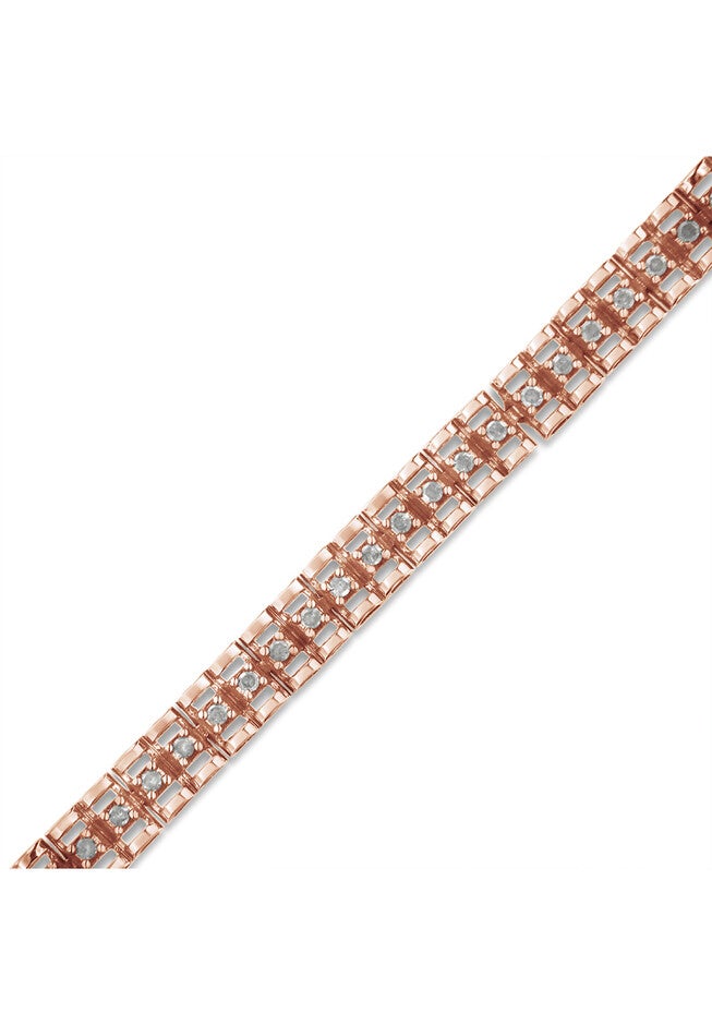 Rose Gold Plated Sterling Silver 1/2 Cttw Diamond Doublelink Tennis Bracelet, , alternate image number null