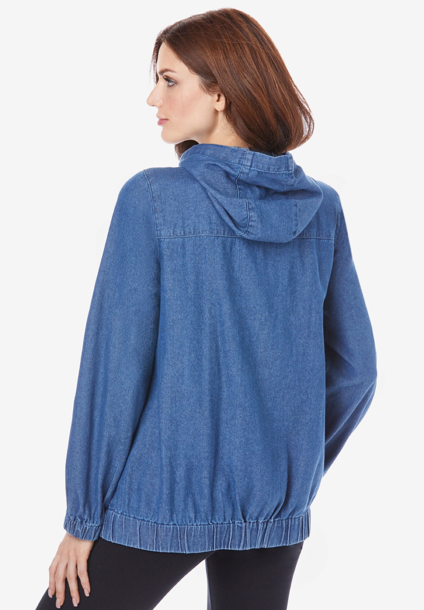 Cotton Complete Zip-Up Hoodie, WHITE DENIM, on-hover image number 1