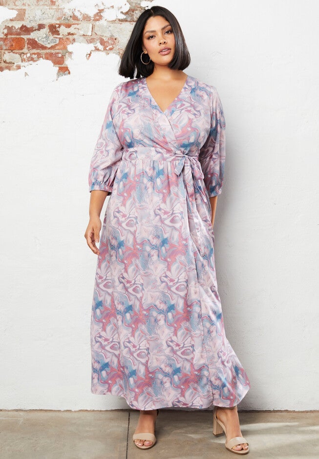 Wrap Maxi Dress, MULTI FLOWY MARBLE, hi-res image number 0