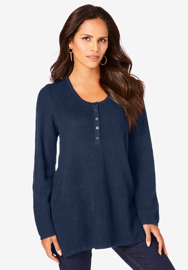Thermal Henley Sweater, NAVY, hi-res image number null