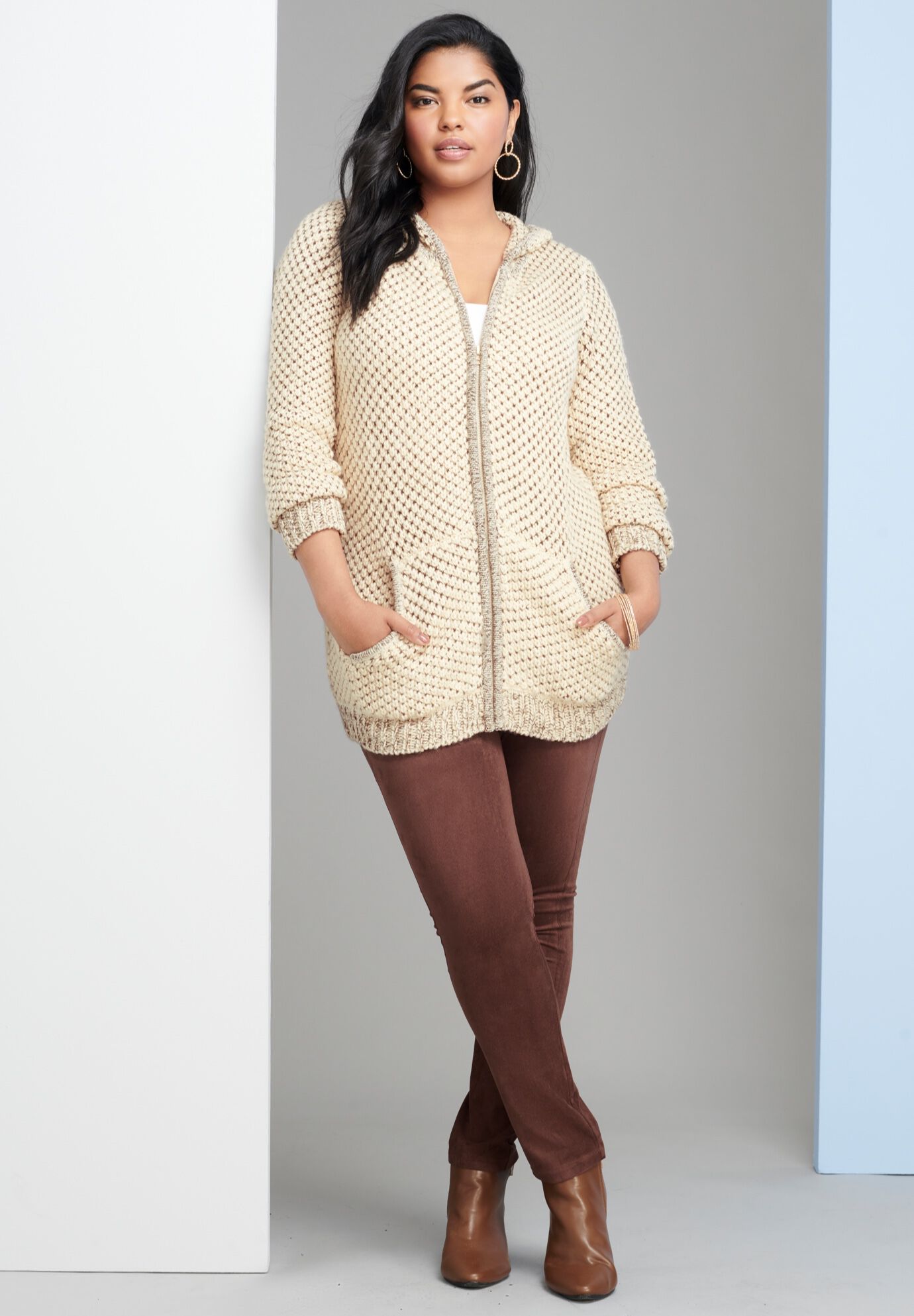 Tweed Thermal Hoodie Cardigan Eloquii