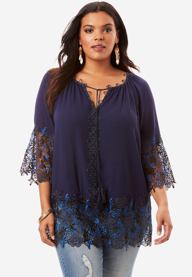 Lace Trim Tunic, NAVY, hi-res image number 0