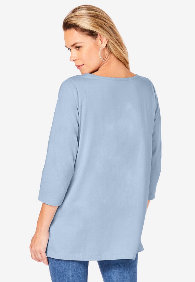 Beaded-Neck Pleated Tee, , on-hover image number null