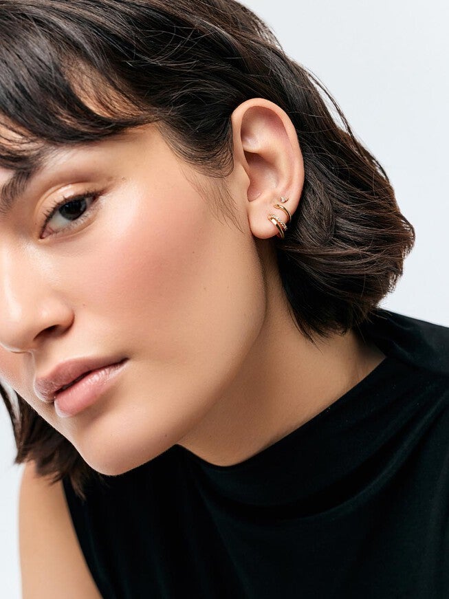 Toda Mini Double Hoop Earrings, GOLD, alternate image number 6