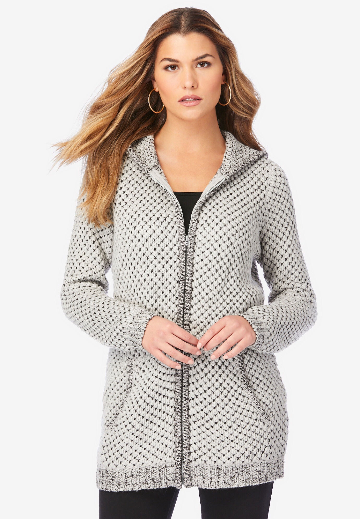 Tweed Thermal Hoodie Cardigan Eloquii
