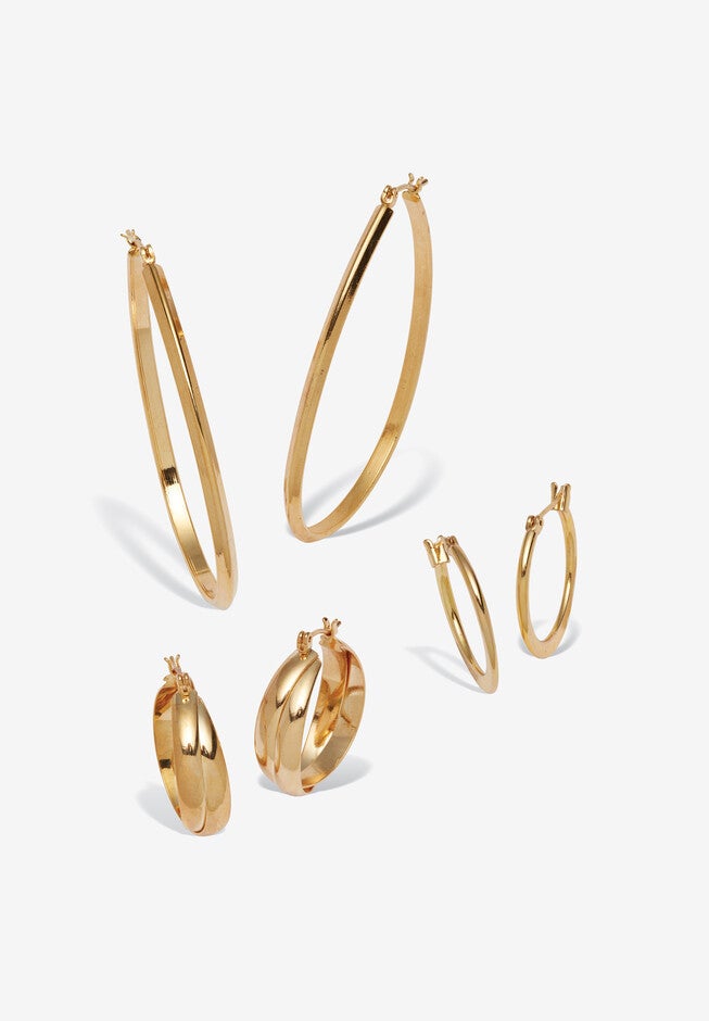 Yellow Goldtone 3 Pair Hoop Earrings Set, GOLD, hi-res image number null