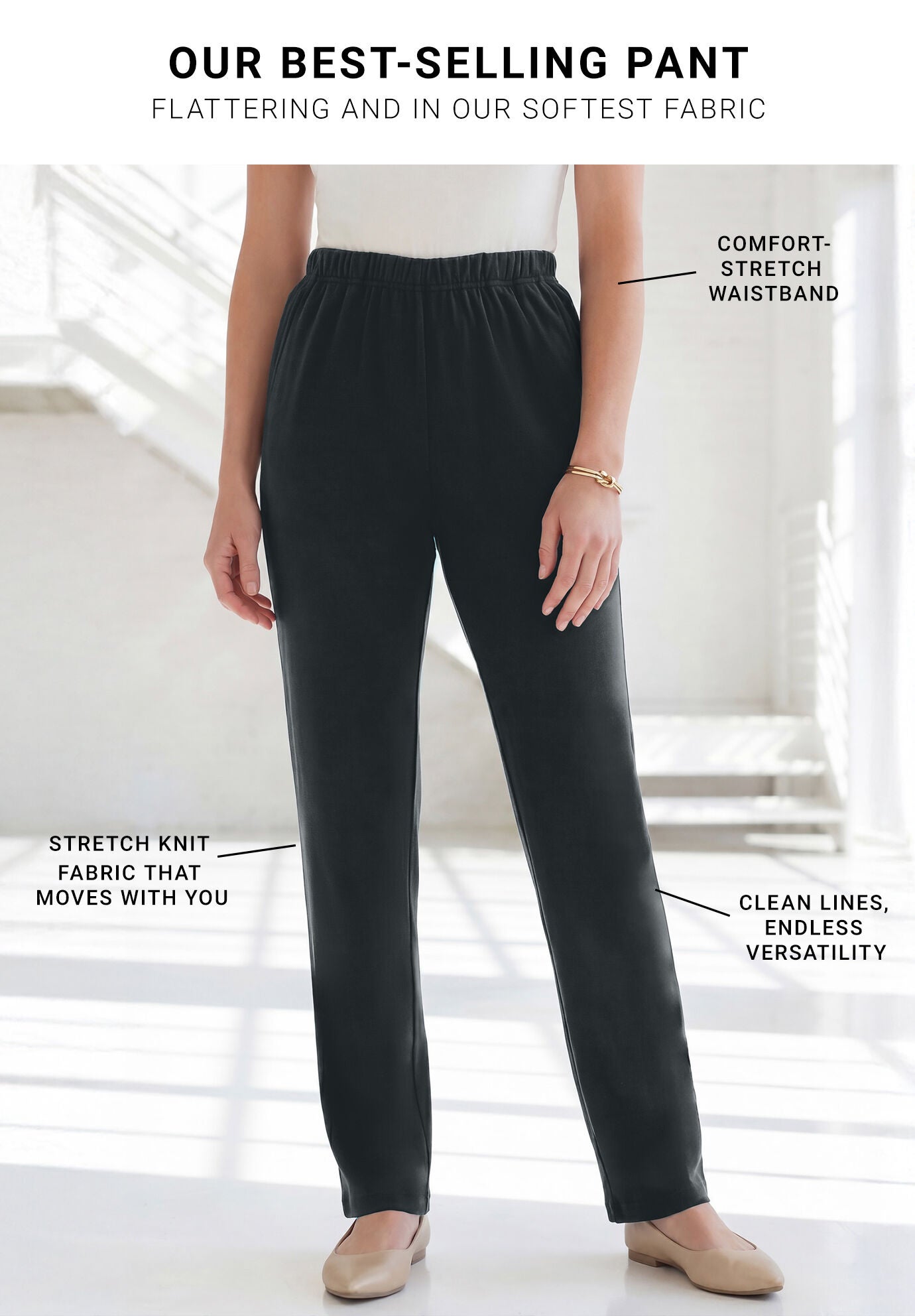 Plus Size Soft Knit Relaxed Pull-On Straight Leg Pant