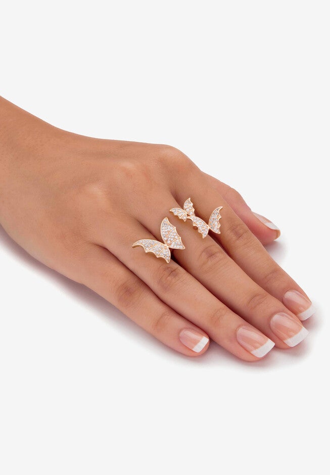 Goldtone Round Crystal Adjustable Butterfly Ring, , alternate image number 2