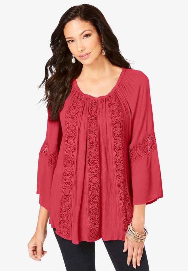 Lace Panel Blouse, ANTIQUE STRAWBERRY, hi-res image number null
