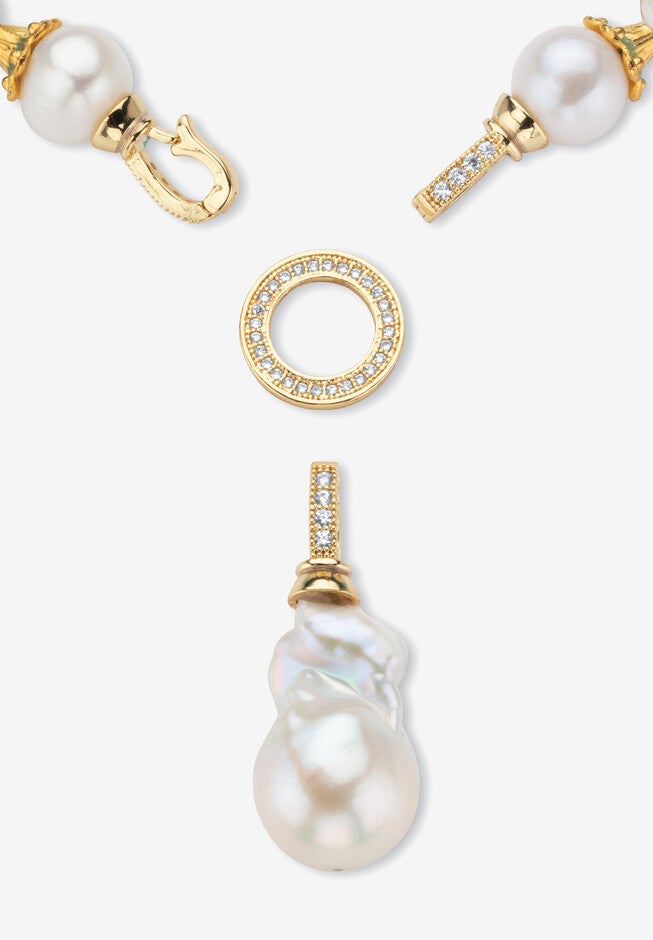 8.25 Cttw. White Shell Pearl & Keshi Pearl Drop Beaded Necklace Gold-Plated 23 inches, , alternate image number null