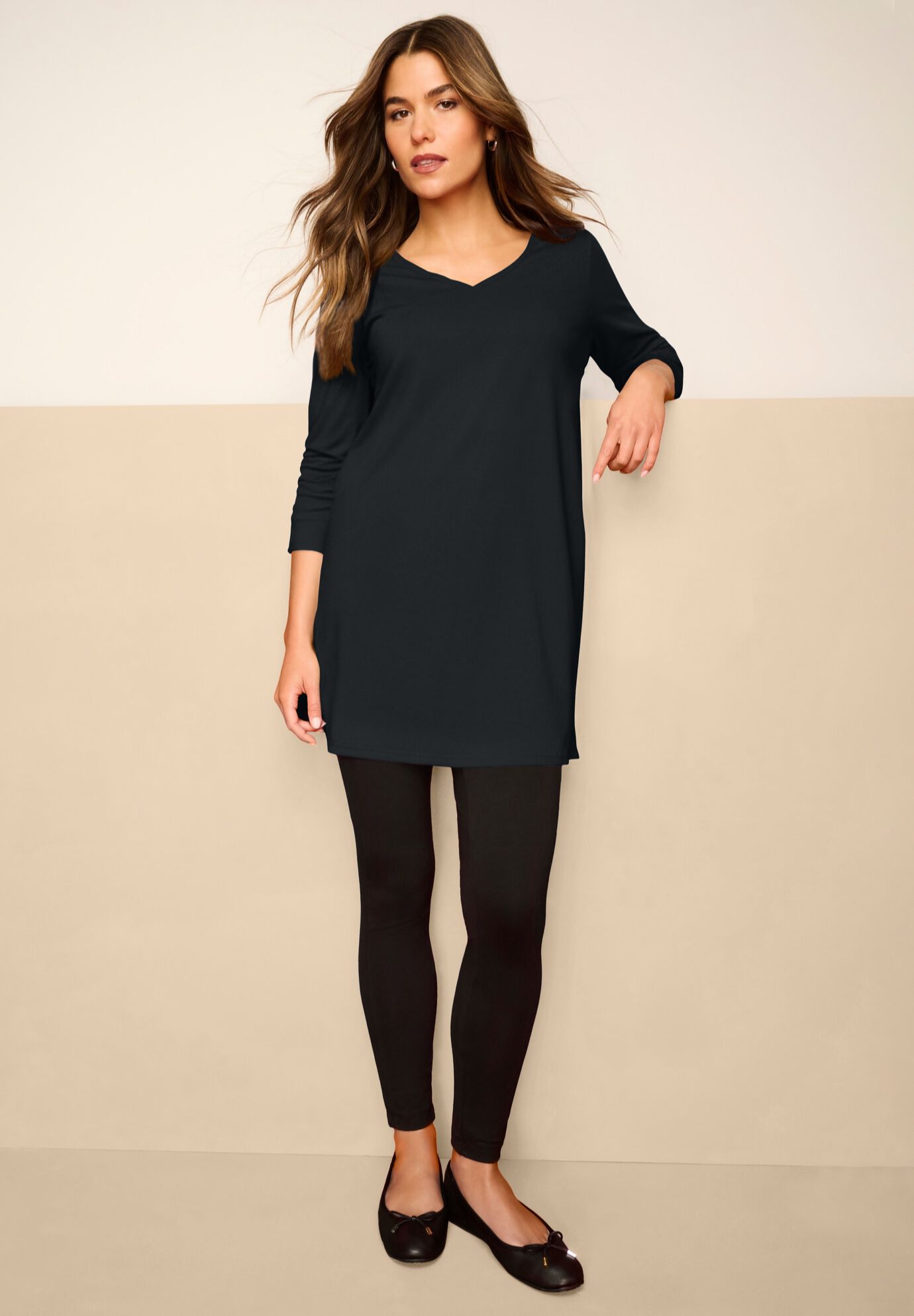 Plus Size Cotton Ultimate Long Sleeve V-Neck Tunic