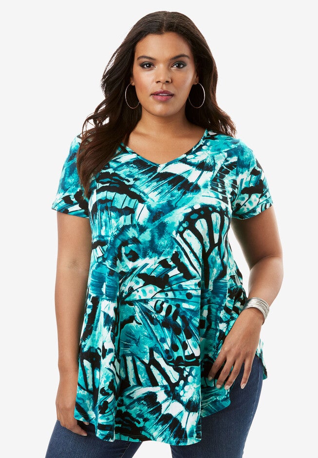 Butterfly Tunic, TROPICAL TEAL BUTTERFLY PRINT, hi-res image number 0