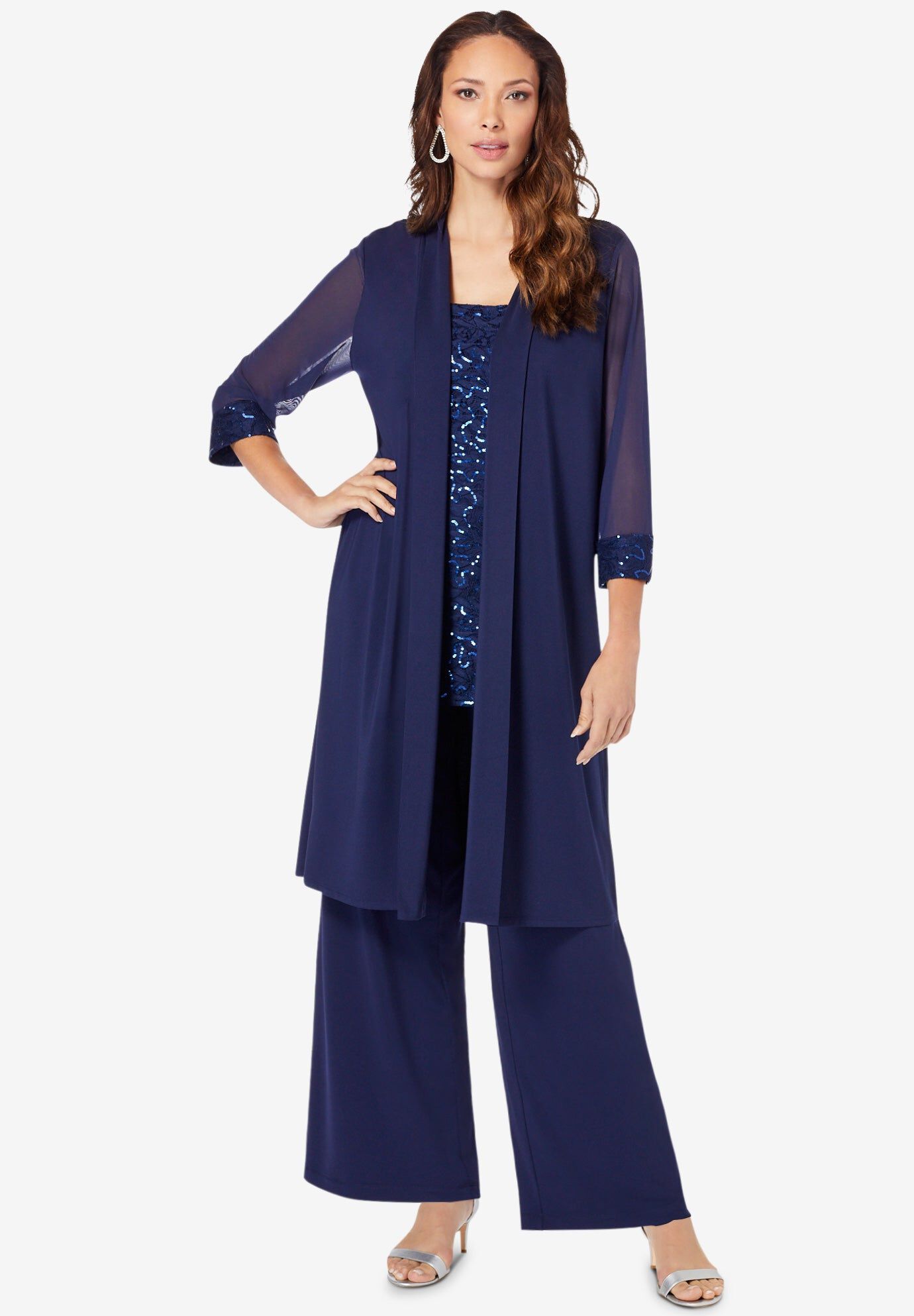 Plus-Size 3 Piece Knit Embellished Pant Set