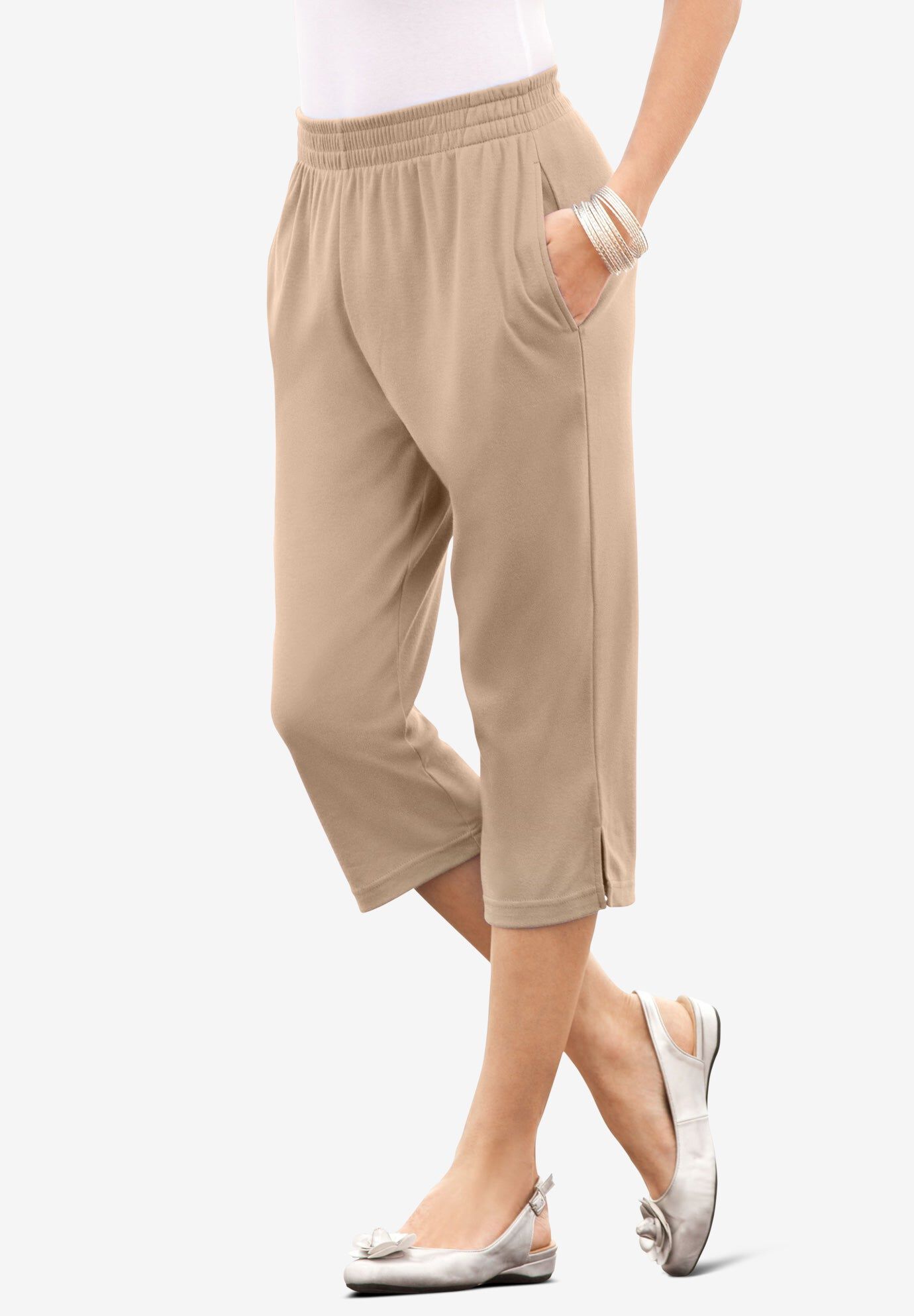 Plus Size Soft Knit Relaxed Pull-On Capri Pant
