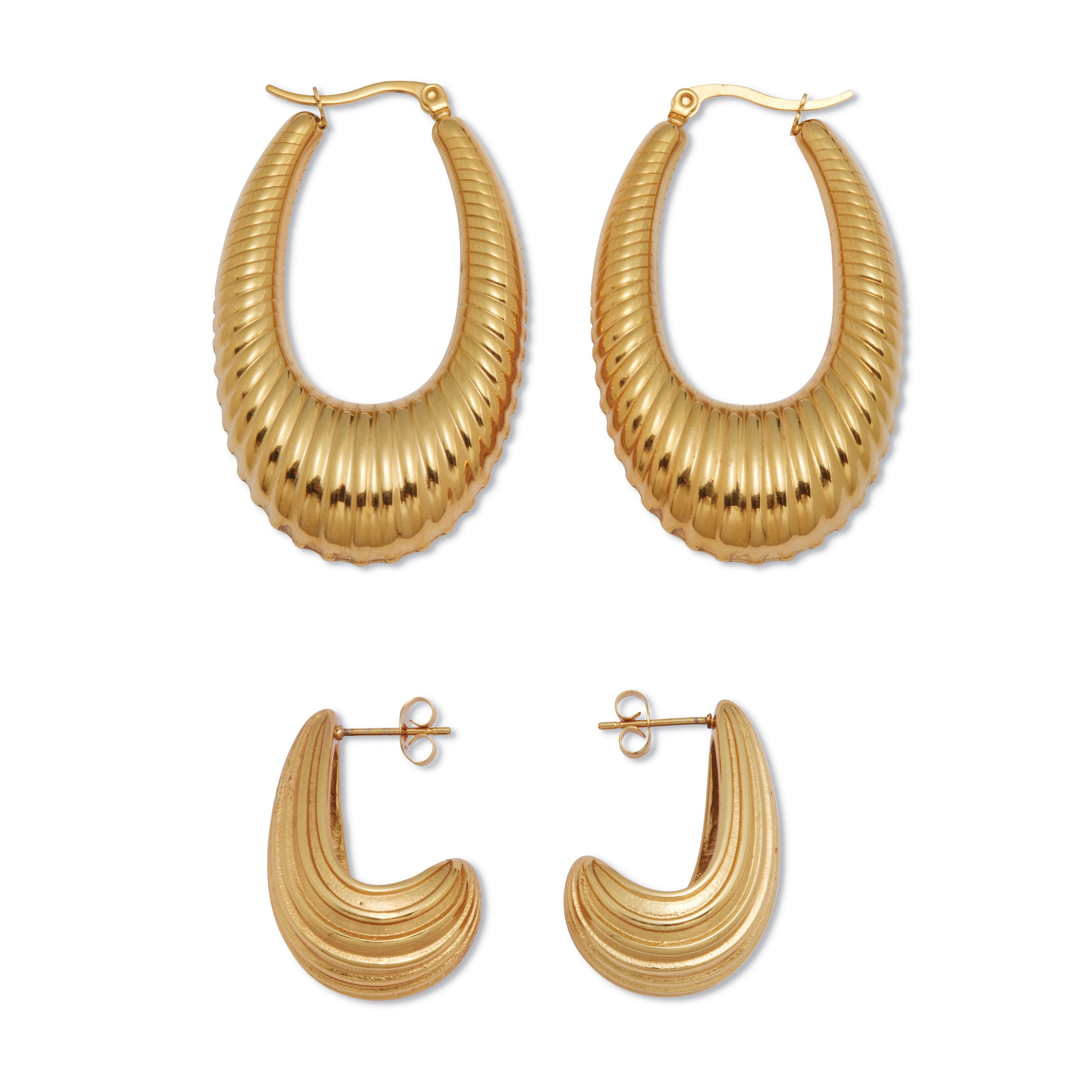 Yellow Gold Ion-Plated Stainless Steel Drop Earrings, 2-Pair Set, GOLD, on-hover image number 1