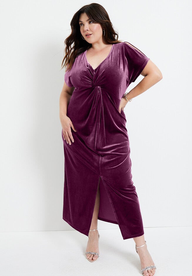 Velour Twist-Front Dress, , alternate image number 4
