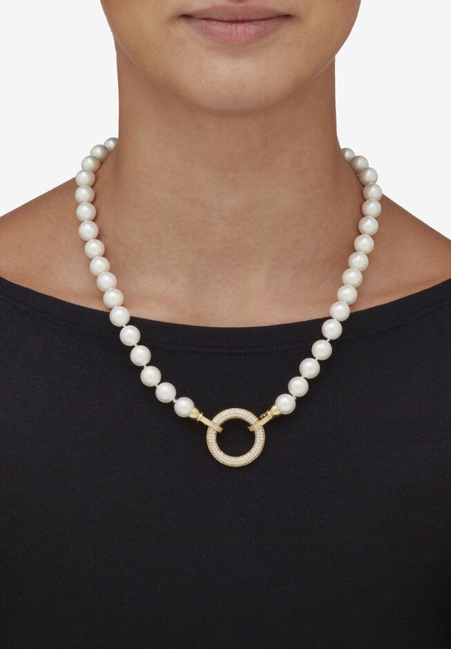 8.25 Cttw. White Shell Pearl & Keshi Pearl Drop Beaded Necklace Gold-Plated 23 inches, , alternate image number null