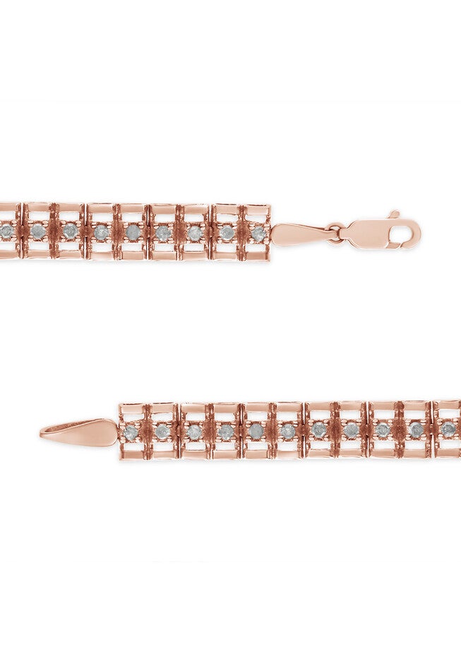 Rose Gold Plated Sterling Silver 1/2 Cttw Diamond Doublelink Tennis Bracelet, , alternate image number null