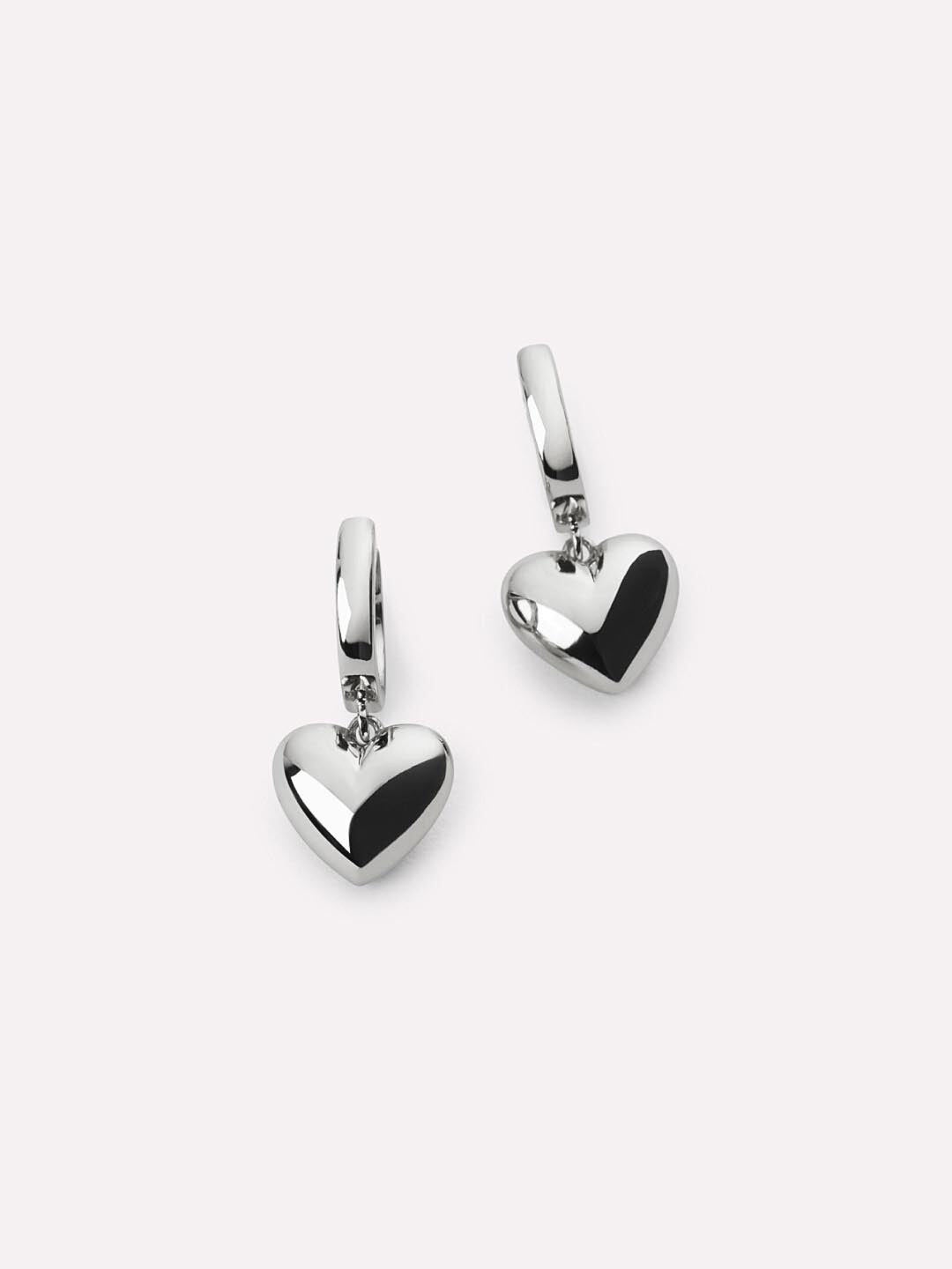 Jessica Puffed Heart Hoops, SILVER, hi-res image number 0