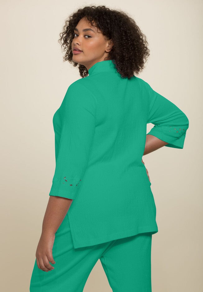 Crinkle Knit Mandarin Collar Tunic, , on-hover image number 1