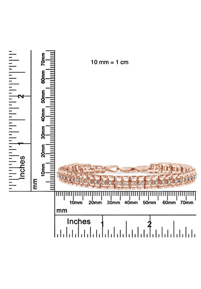 Rose Gold Plated Sterling Silver 1/2 Cttw Diamond Doublelink Tennis Bracelet, , alternate image number null