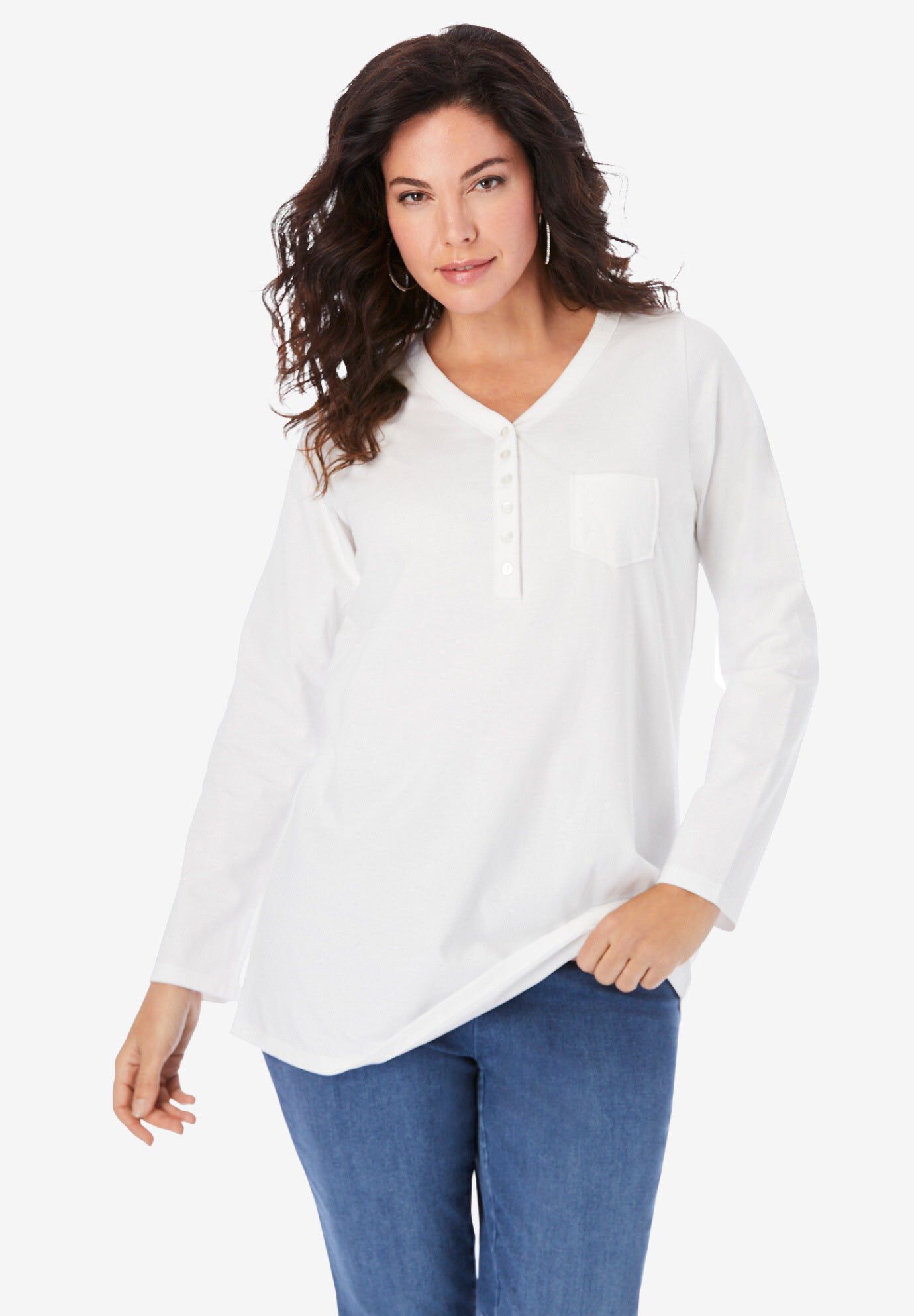 Plus Size Long Sleeve Sweetheart Henley Tee