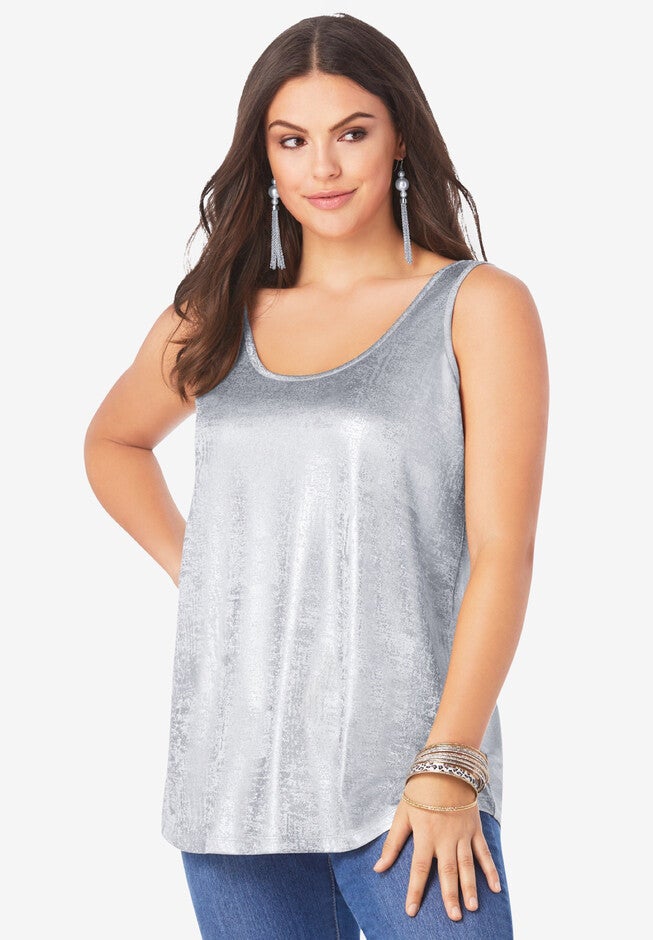 Scoopneck Metallic Tank Top, SILVER SHIMMER METALLIC, hi-res image number 0