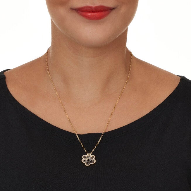 .97 TCW Round Black Cubic Zirconia 14k Gold-Plated Paw Print Necklace 18-inch, BLACK, alternate image number null