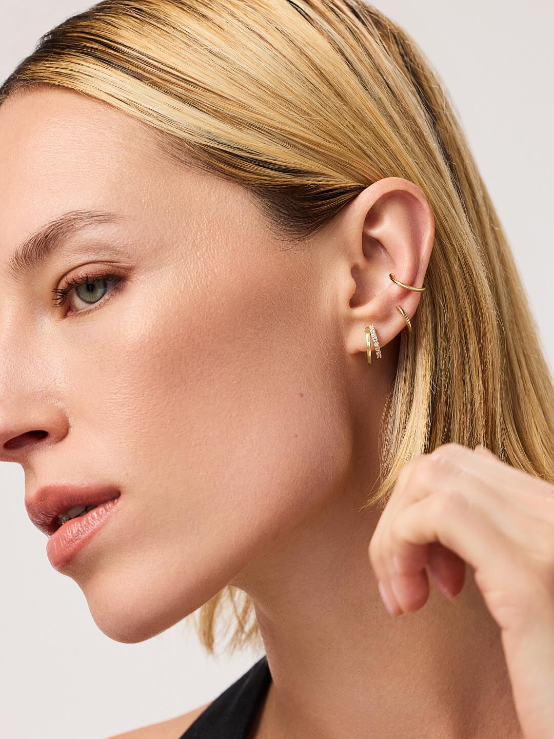 Double Hoop Earrings - Toda, GOLD, alternate image number 1