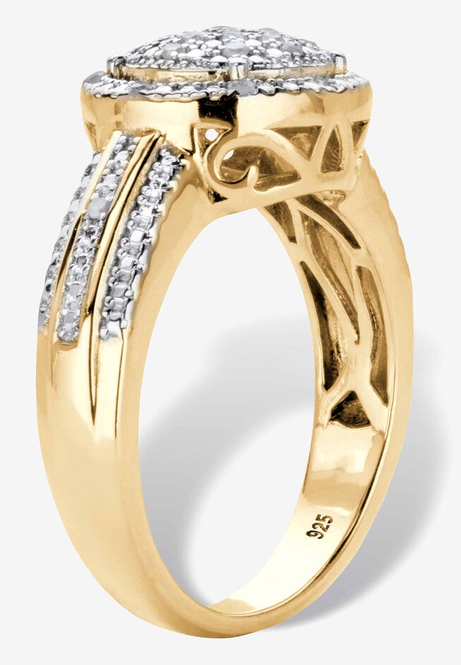 1/7 Cttw. Round Diamond Gold-Plated Silver Cluster Halo Engagement Ring, , on-hover image number 1