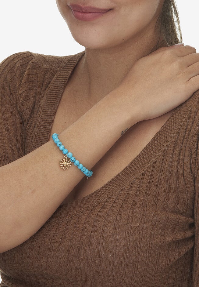 Genuine Blue Turquoise Silvertone Heart Charm Bangle, 7.5 Inches, , alternate image number null