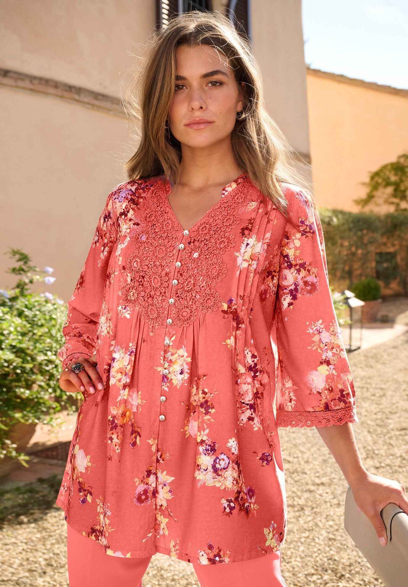 Plus Size Juliet Lace Trim Button-Down Shirt