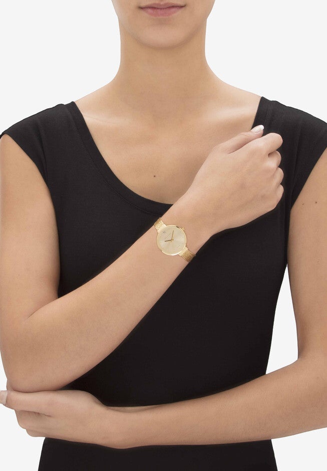 Goldtone Genuine Diamond Accent Fashion Multi-Chain Bracelet with Gold Face, 7 inches, , alternate image number 2