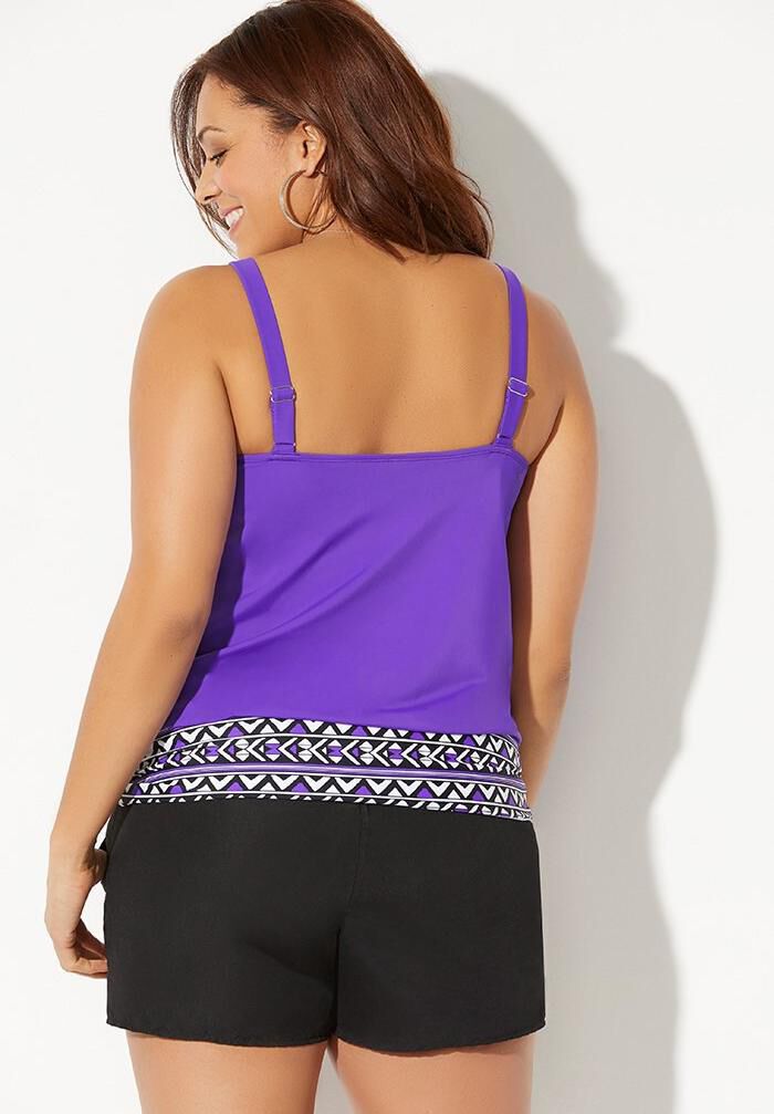 FULLFITALL - Black Loop Strap Blouson Tankini Set With Cargo Swim Short main image 1