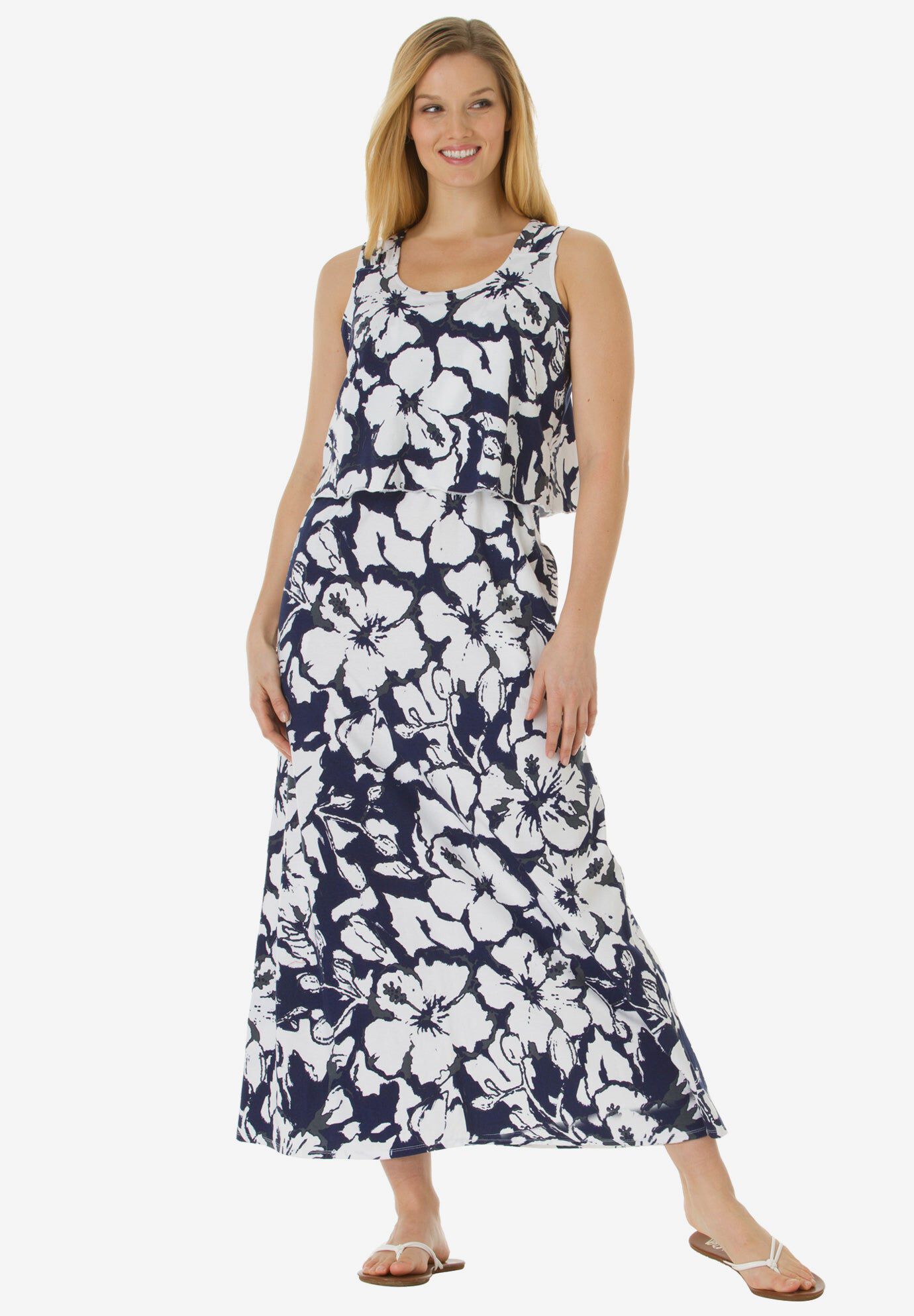 Layered Popover Maxi Dress, DARK NAVY FLORAL, hi-res image number 0