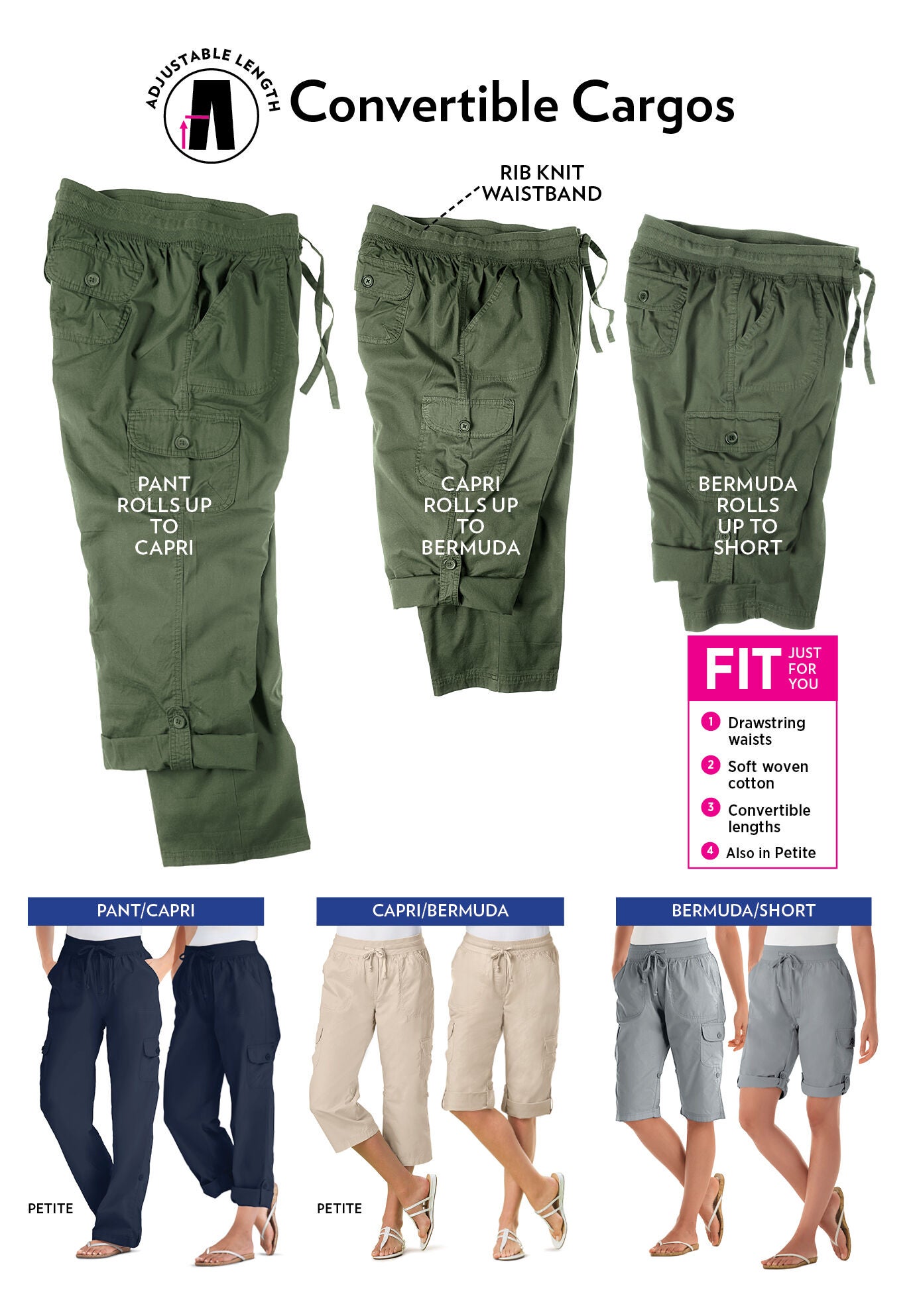 Convertible Length Cargo Capri Pant | Eloquii