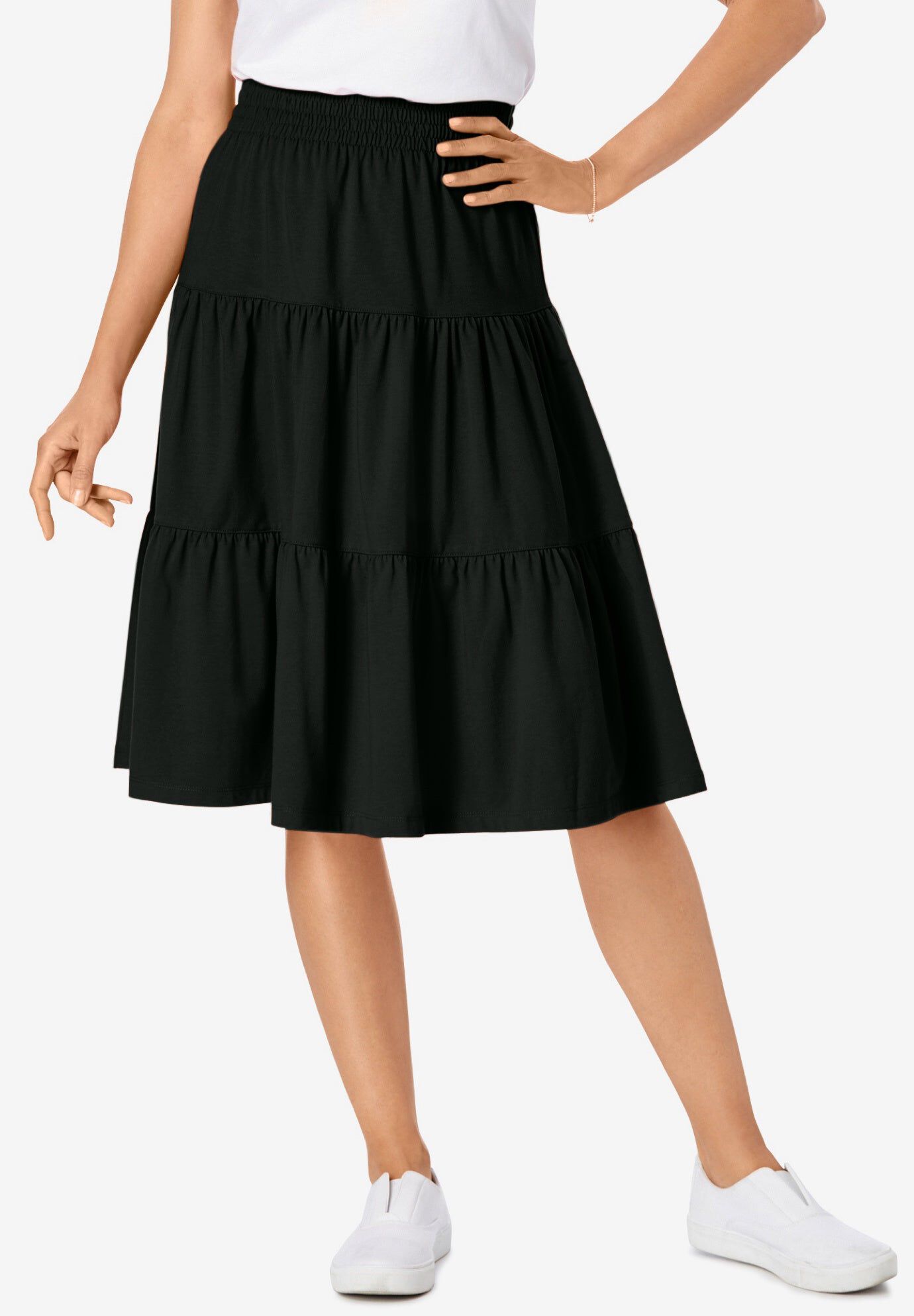 Elastic-Waist Knit Tiered Skirt