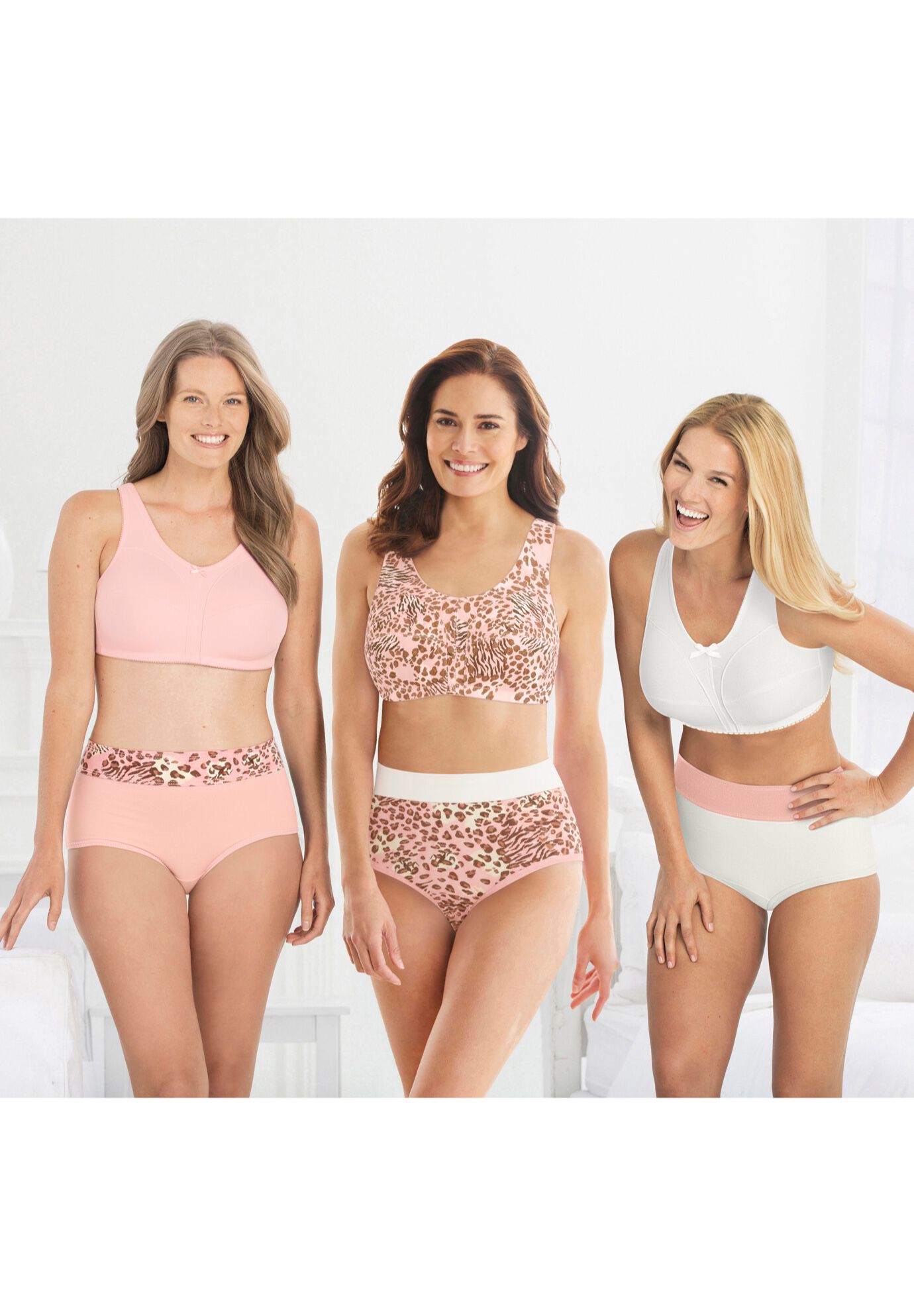 3-Pack Cotton Wireless Bra, ROSE QUARTZ ASSORTED, alternate image number 3