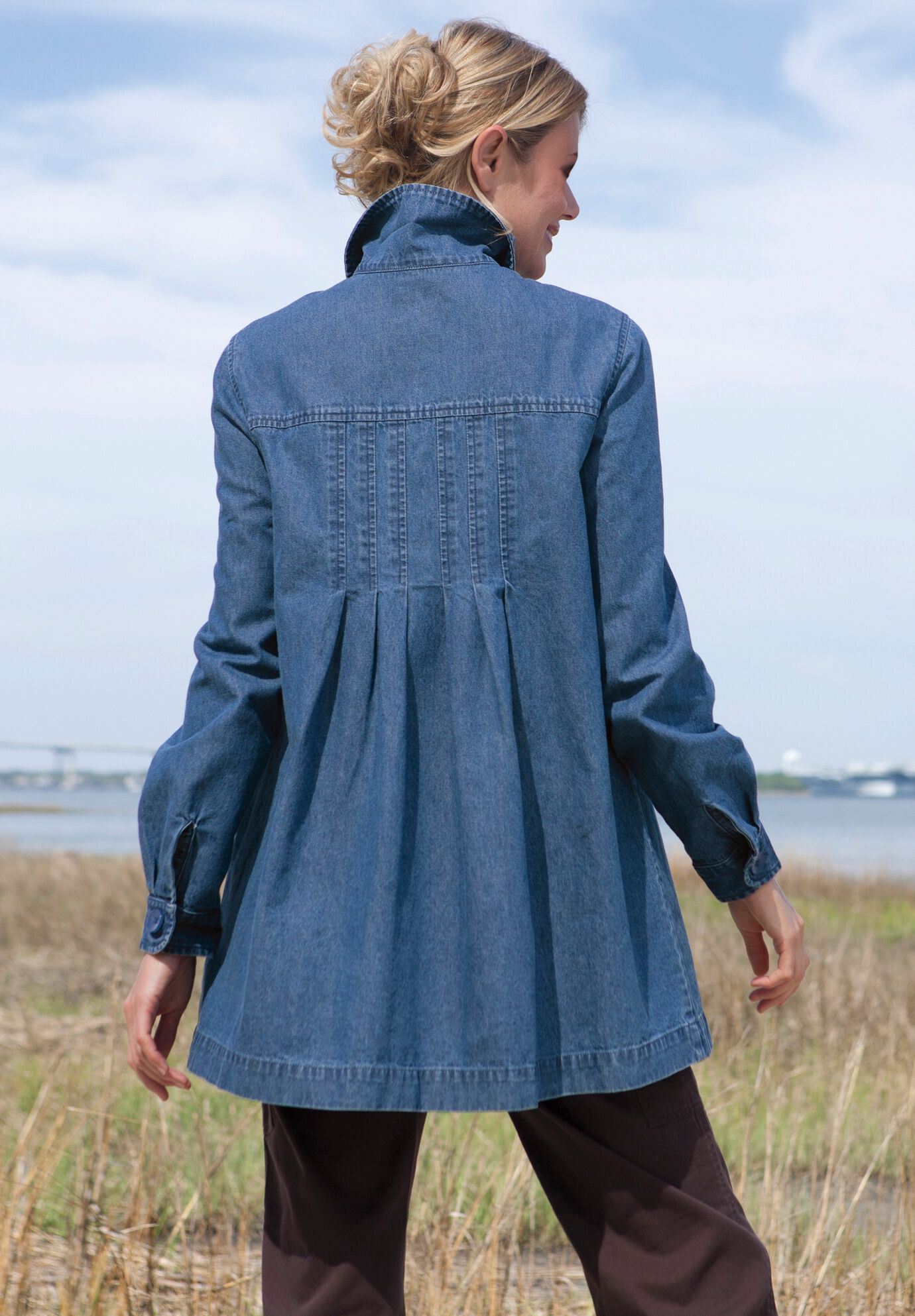 Pleated back denim jacket hot sale
