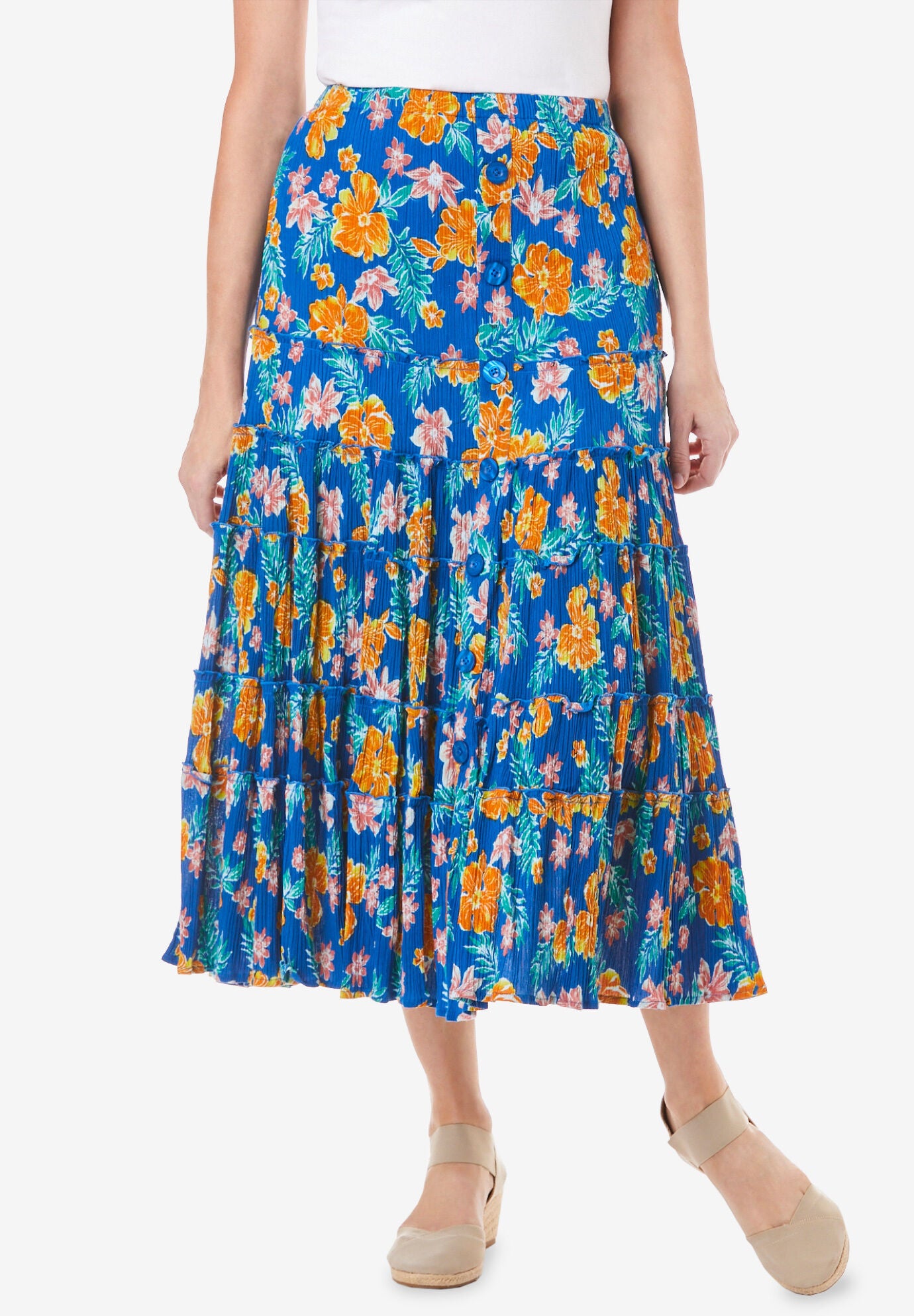 Gauze Skirt, BRIGHT COBALT MULTI FUN FLORAL, hi-res image number 0