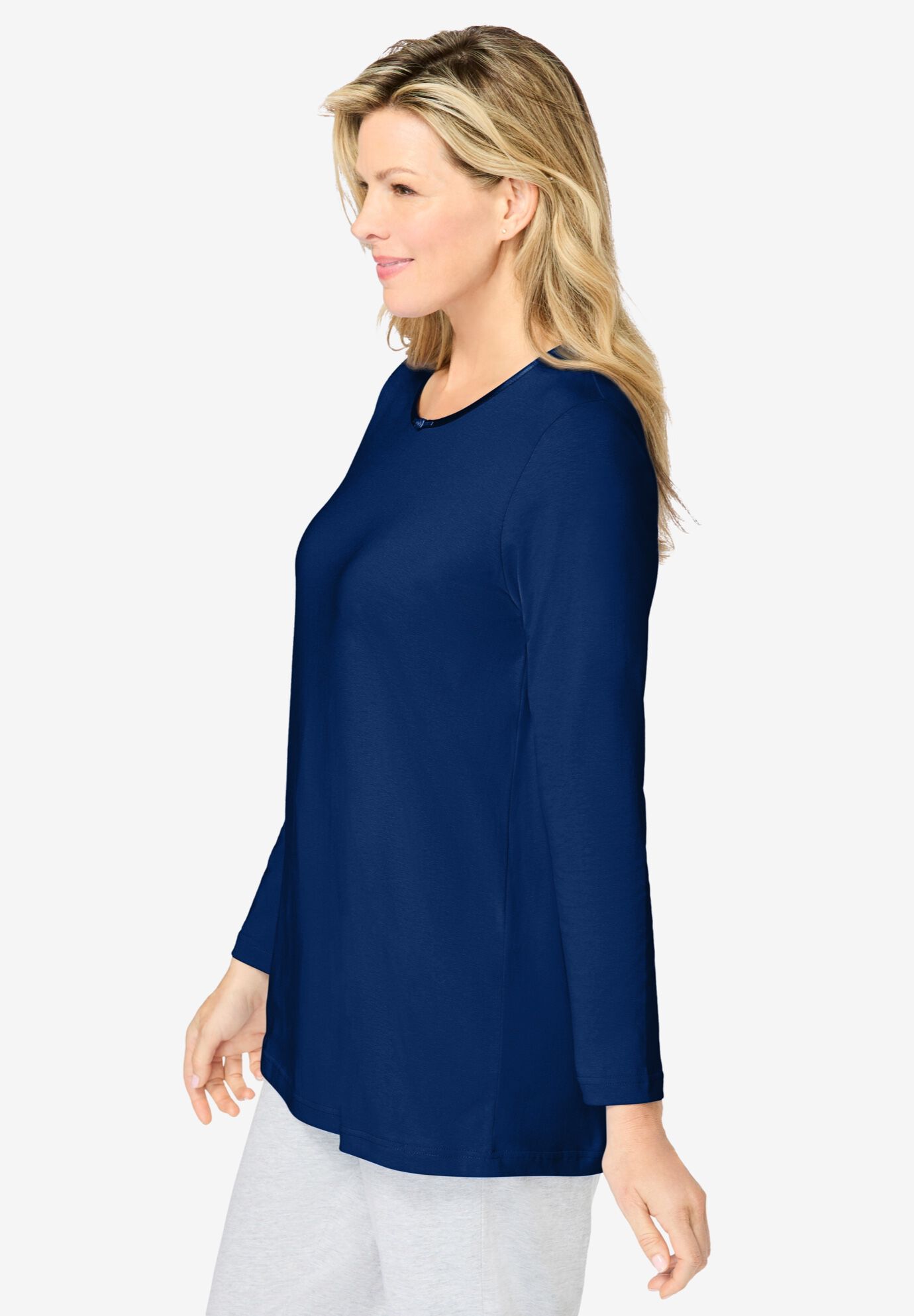 Satin Trim Sleep Tee, EVENING BLUE, alternate image number 2