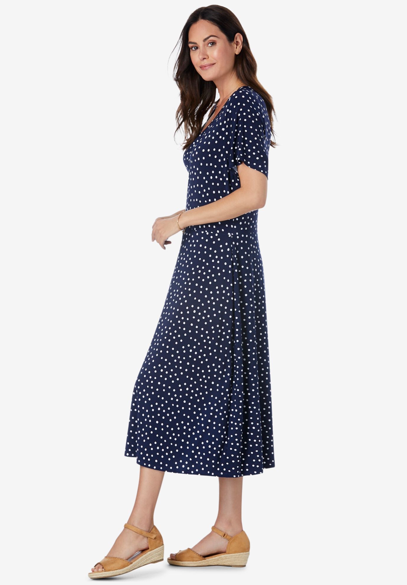 Short Sleeve Fit & Flare Dress, , alternate image number 2