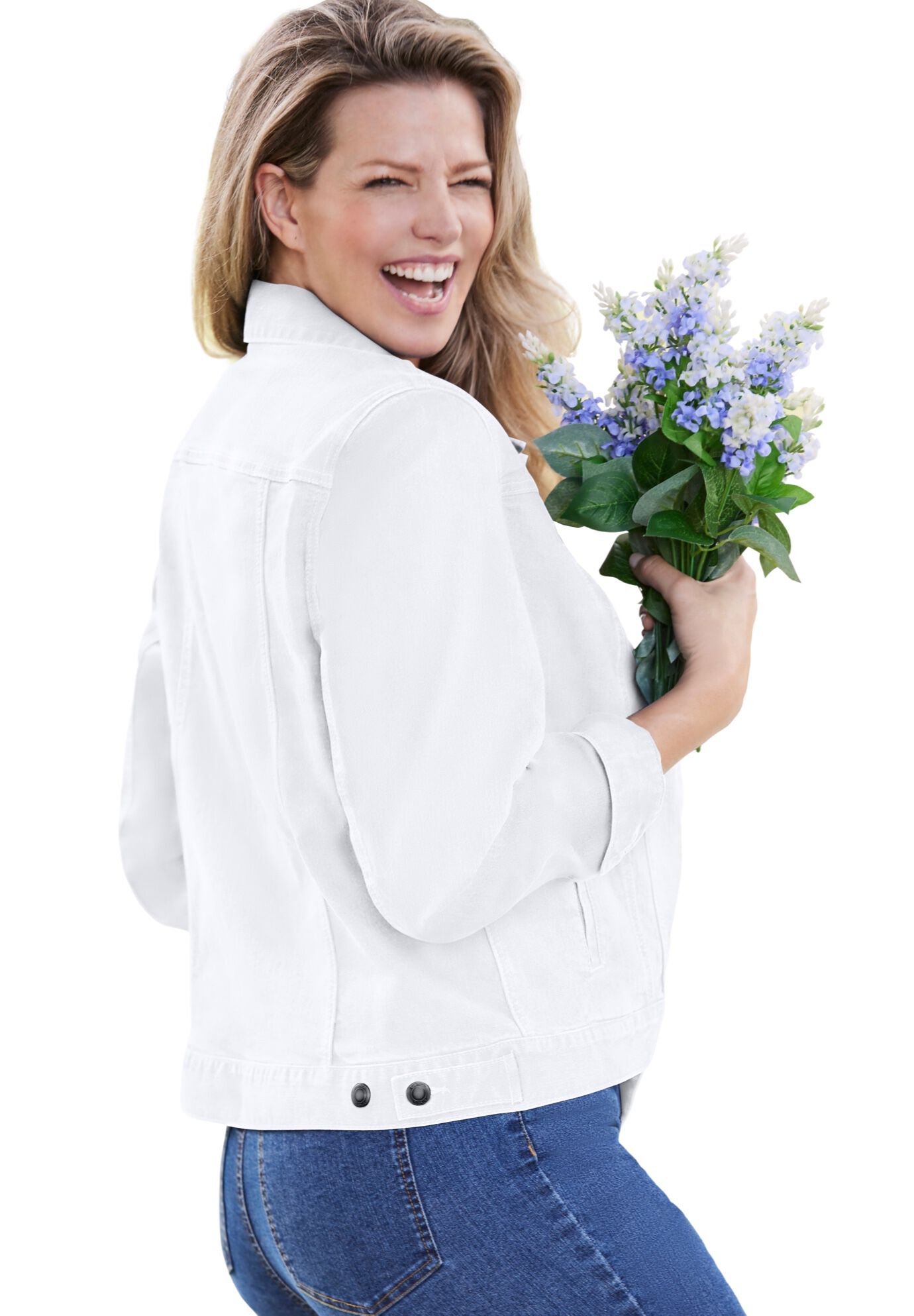 Stretch Denim Jean Jacket, WHITE, alternate image number 2