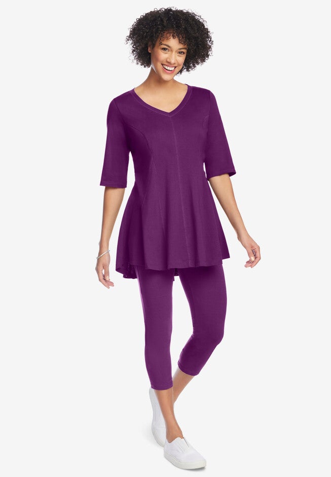 Elbow Sleeve V-Neck Fit and Flare Tunic | ELOQUII Elbow Sleeve V-Neck Fit and Flare Tunic | ELOQUII