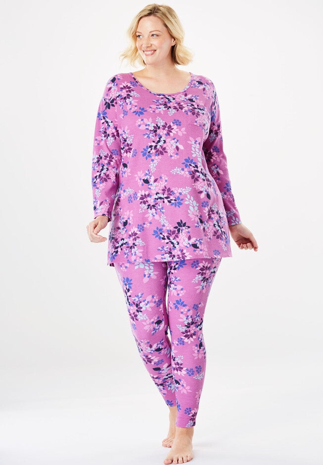 Supersoft Thermal Legging PJ Set by Dreams & Co.®, VIVID BERRY FLORAL, hi-res image number null