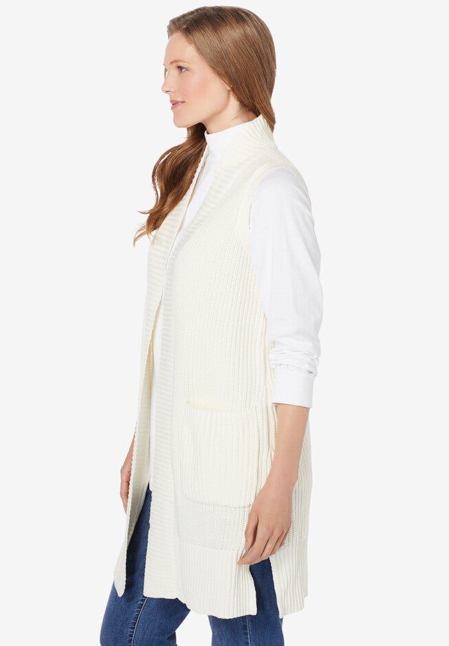 Open Front Shaker Sweater Vest, , alternate image number null
