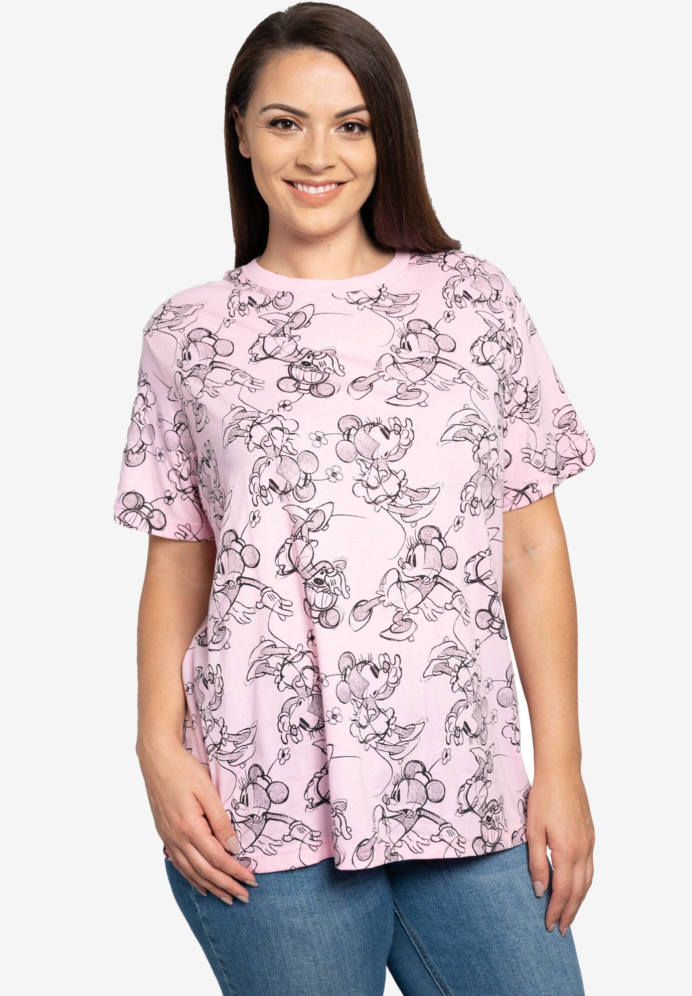 Disney Minnie Mouse T-Shirt All-Over Sketch Print Pink, , alternate image number 2